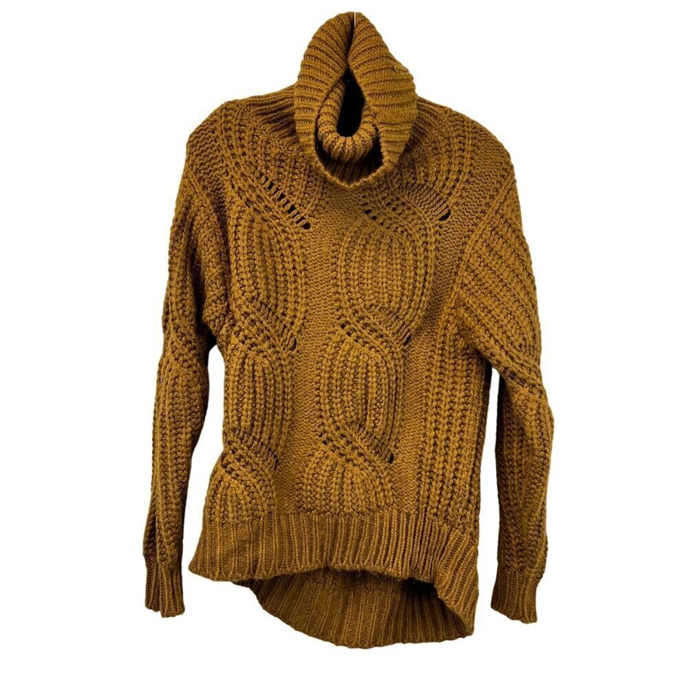 Allison Joy Turtleneck Loose Knit Long Sleeve Sweater Brown Size XS